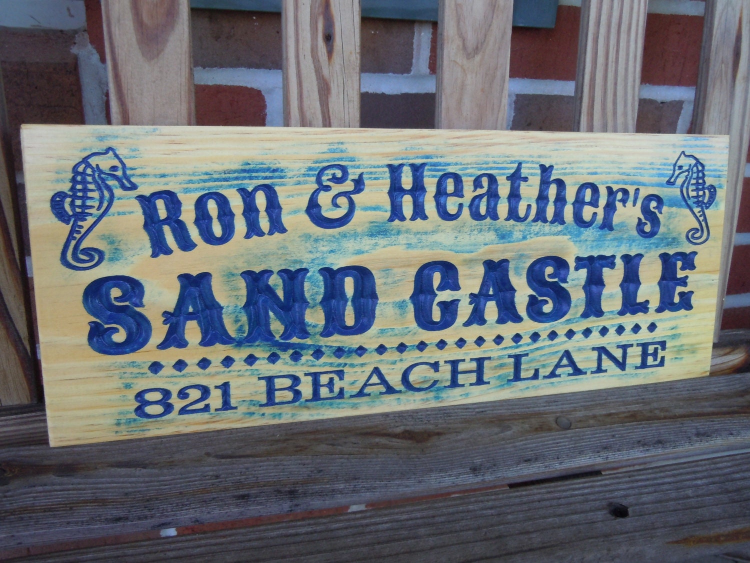 Beach House Address Sign Personalized Wooden Carved Family