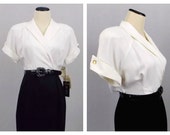 Black and White Career Dress - Deadstock Union Made Tuxedo Dress - Vintage 1980s Belted Pencil Dress by Taurus II