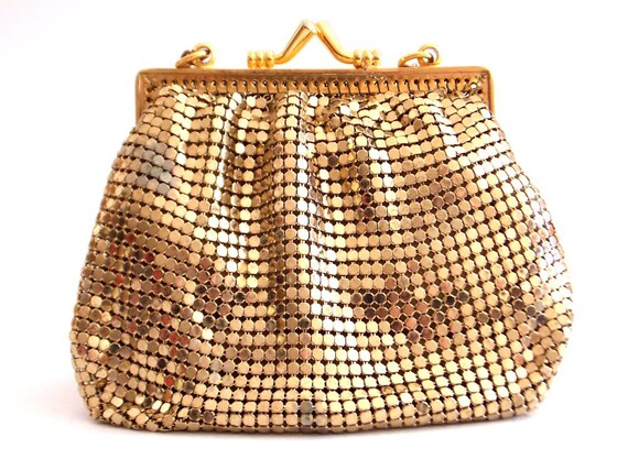 Whiting and Davis Small Gold Mesh Bag Vintage 1970s Chain