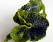 Felted flower brooch -hand felted brooch green, blue