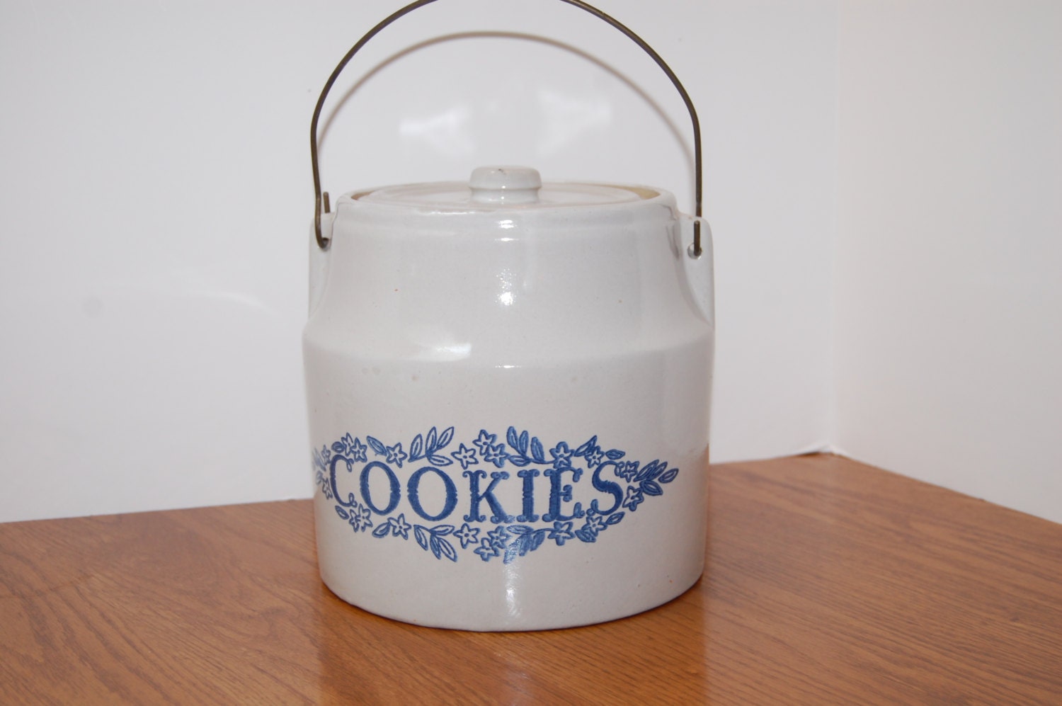 Vintage Crock Cookie Jar Crock Pail with Handle Storage