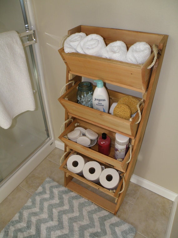 New 3 or 4 bin 16 cedar bathroom storage bin kit by RopedOnCedar
