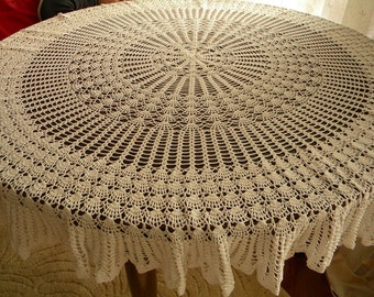 Items similar to 78" Round Summer Fun Natural Burlap Round Tablecloth ...