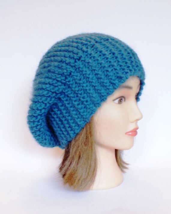 Beret style slouch hat petrol blue slouchy beanies by Johannahats