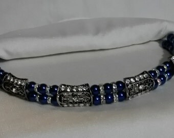 Royal Blue, Rhinestone Beaded Browband for Horse Bridle. Custom Horse Tack With Bling! English or Dressage Browband Or For Western Headstall