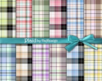 Plaid digital paper : "PLAID" tartan digital paper for scrapbooking, decoupage, card making / plaid patterns / digital paper pack