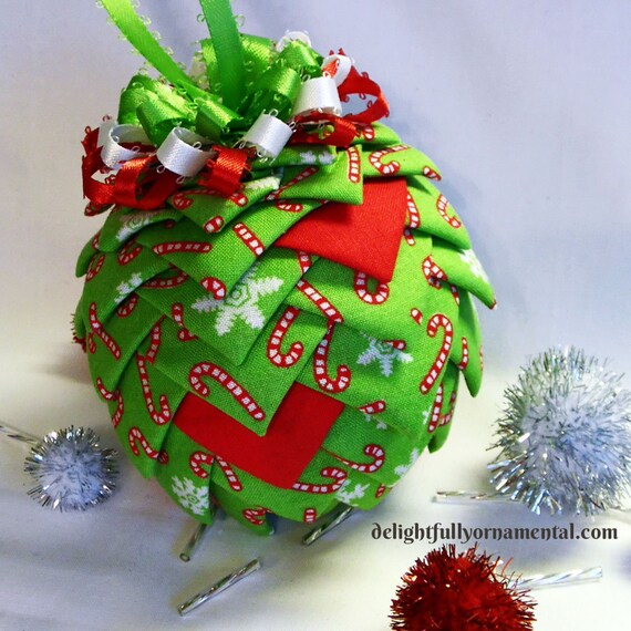  SALE  Quilted  Fabric Christmas  Ornament Pine Cone Decoration
