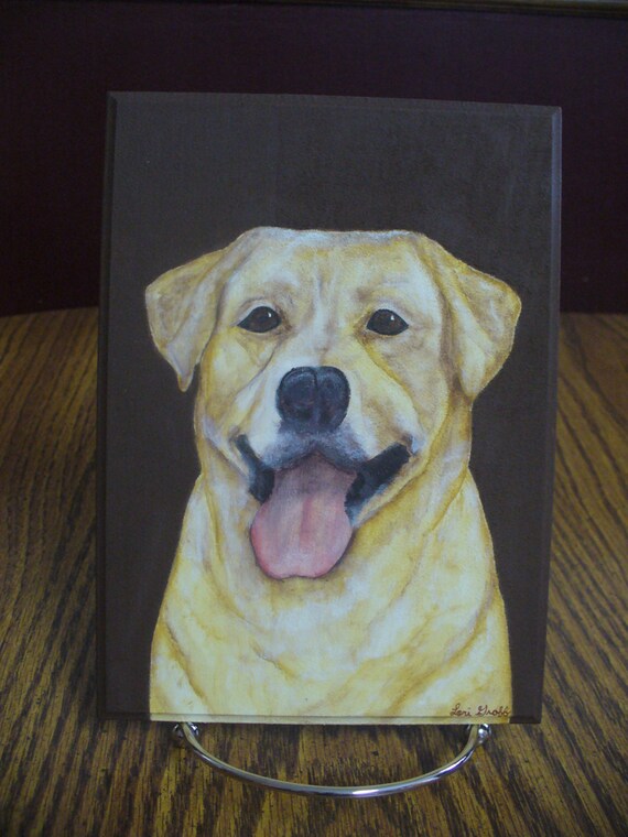 Yellow Lab Acrylic Dog Painting on 5 X 7 Thin Wood Plaque