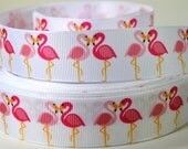1" Pink Flamingo Print Grosgrain Ribbon