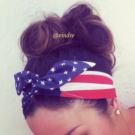 American Flag Dolly Bow Headband EXCLUSIVE, Wire Option Available