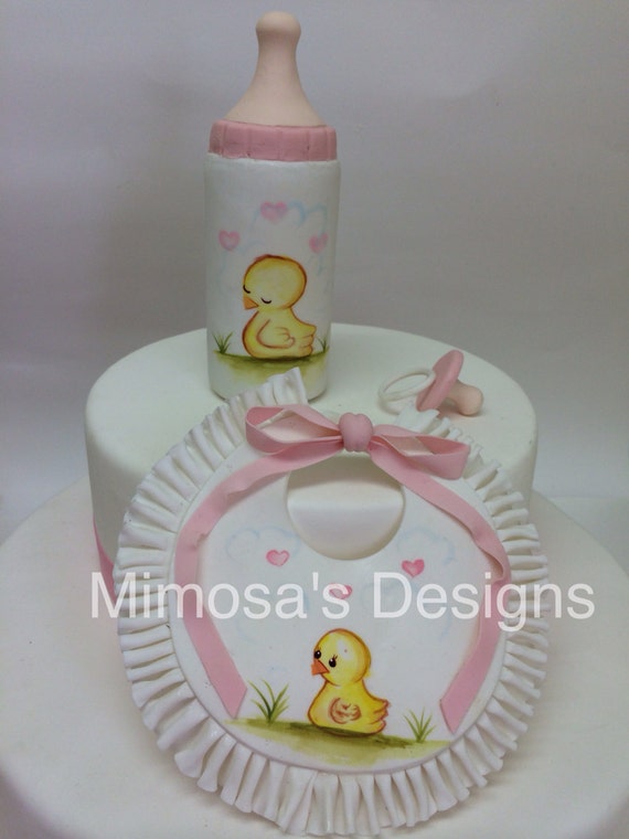 Baby shower cake  topper  Yellow  ducky  Girl baby by 