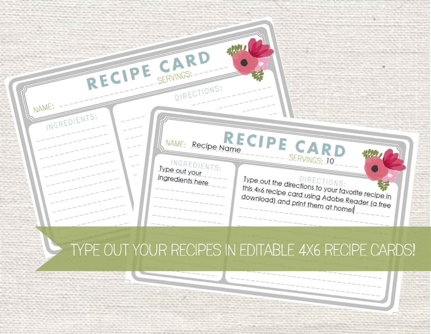 free editable recipe card templates 4x6