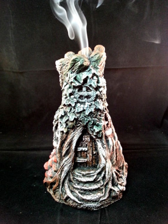 Smoking Fairy Tree house Incense cone cover/burner.Faerie