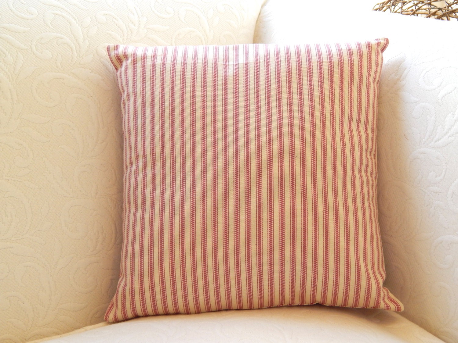 14X14 Pillow Case Envelope Enclosure Red and Cream by Auntiquarian