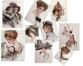 Lot of 9 1900s Antique Prints Harrison Fisher Garden of Girls Victorian Ladies