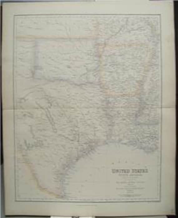 Large Swanston Antique 1888 Map Texas Arkansas La Mo Mi South Central U.S.