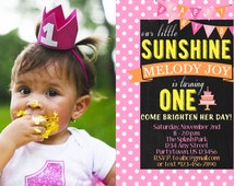 You are my Sunshine pink Polka dot Chalkboard Invitation - il_214x170.640862473_58n7