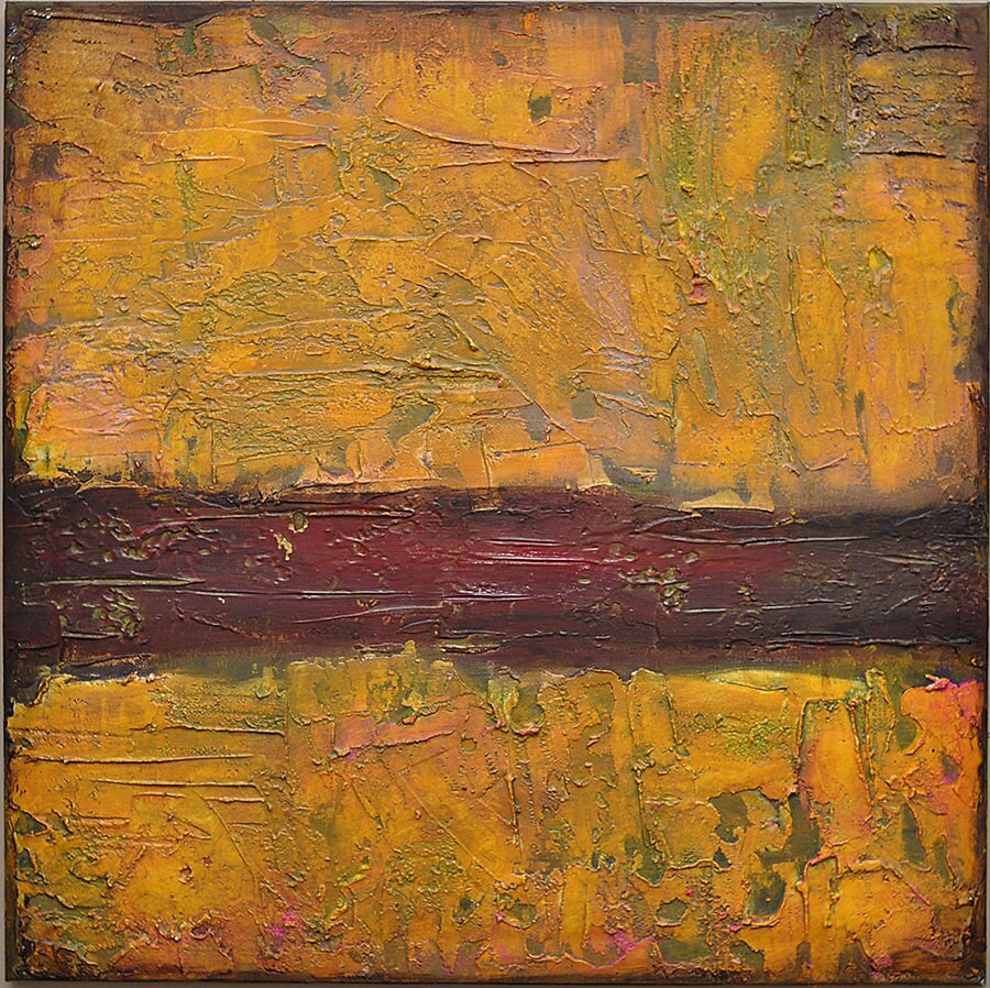 Original Abstract Acrylic Painting Yellow Ochre Red Green