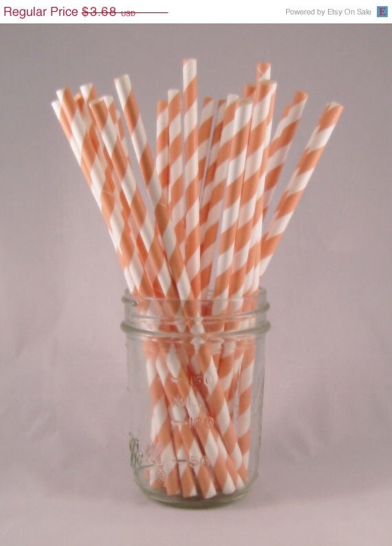 ON SALE - 25 Peach Stripe Straws - ships less than 24 hours Il_570xn