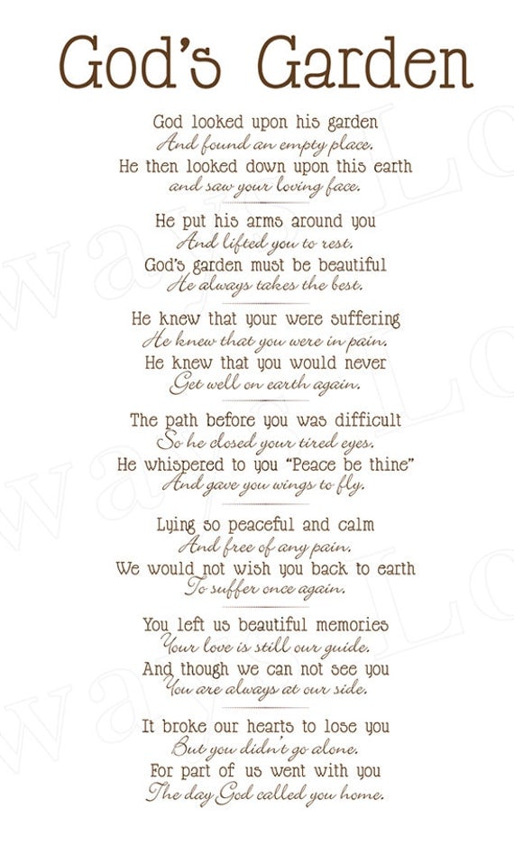 Gods Garden Poem In Memory of Loved One Wall Hanging Wall
