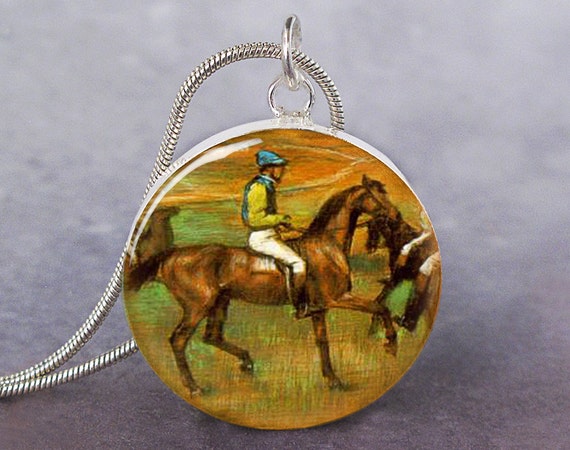 Race Horses Degas art pendant charm, equine art jewelry, Famous Horse Art jewelry, Horse Gift