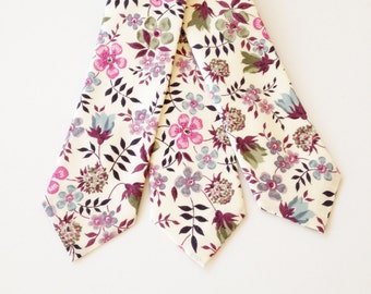 Liberty of London Print tie, Purple Liberty Tie, custom purple tie, purple groomsmen tie, lavender liberty print, edenham, cream tie,