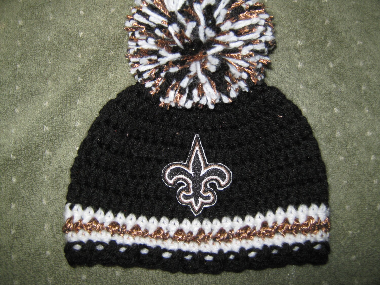 Crochet Beanie Baby Hat Embroidered Logo New Orleans Saints