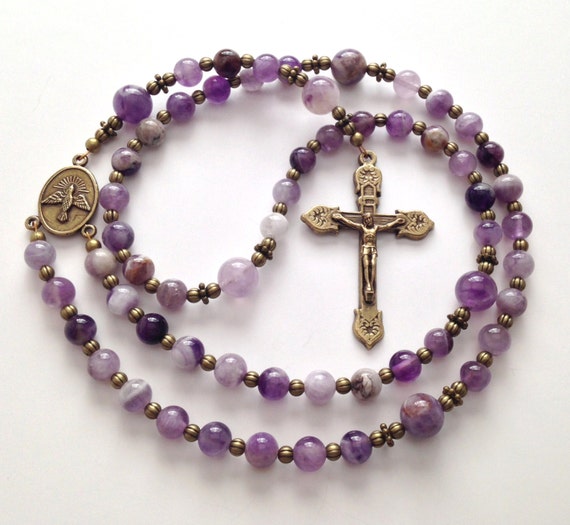 Catholic Rosary Flower Amethyst Beads Vintage Style Antique