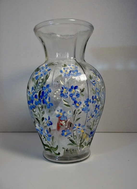 A Vintage Glass Vase Hand Painted Original Design Rosemaling