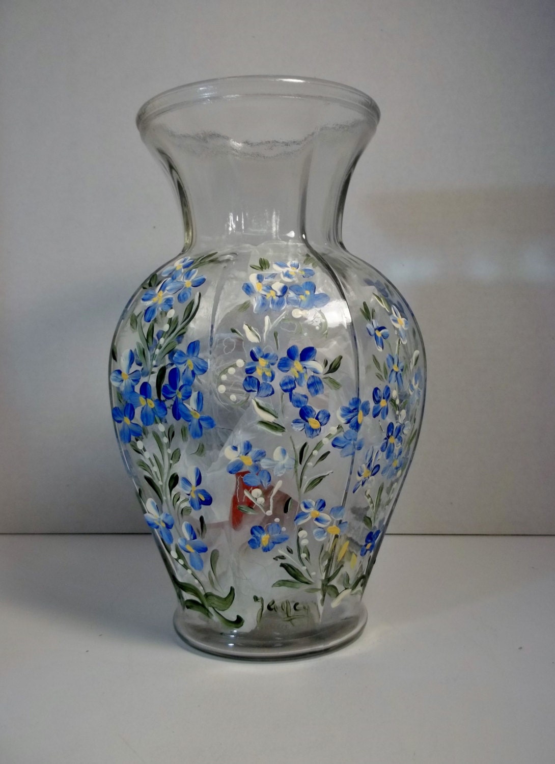 A Vintage Glass Vase Hand Painted Original Design Rosemaling