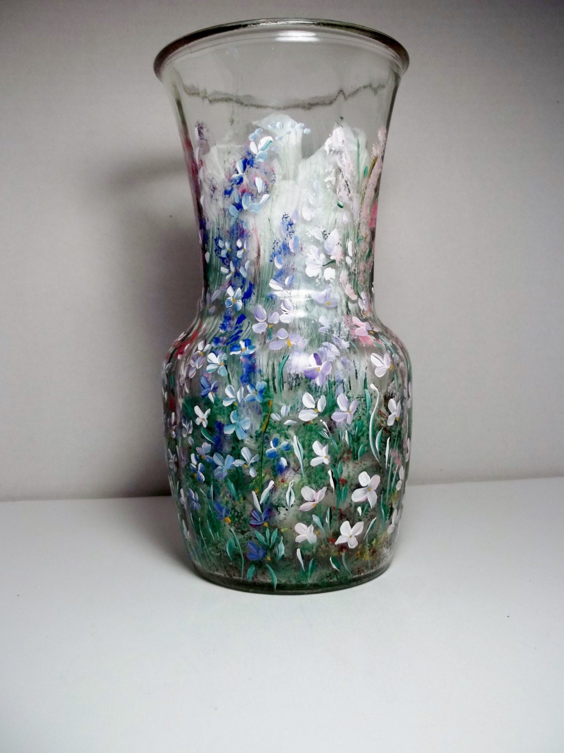 Vintage Glass Glassware Vase Hand Painted Rosemaling Folk Art
