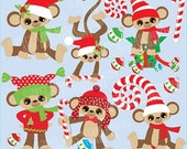 80% OFF Holiday Christmas Monkey Bash for clipart and card design, vector graphics, digital clipart, instant download AMB-352 Il_170x135