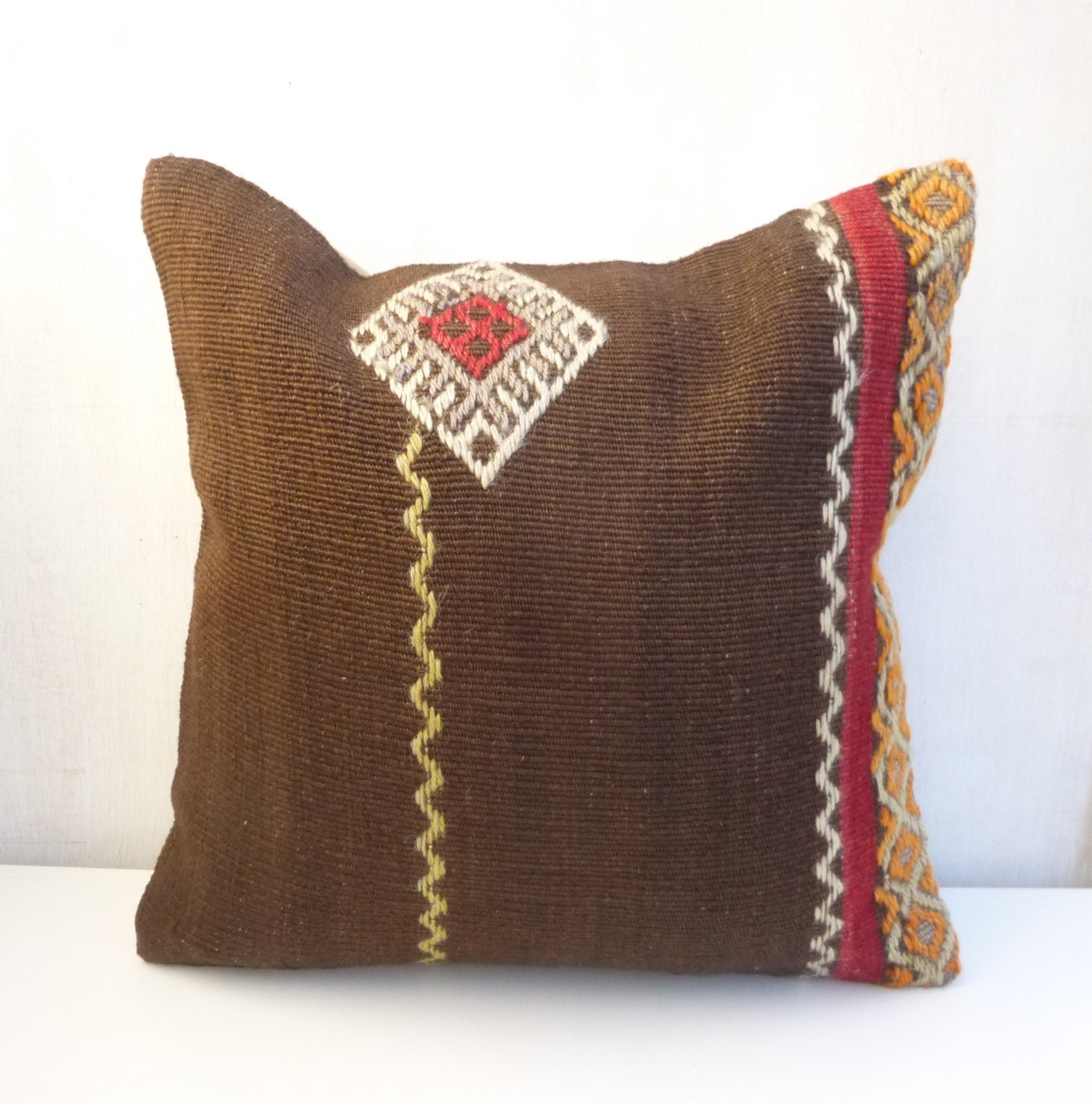 Brown Kilim Pillow Cover Ethnic Decorative Toss by SophiesBazaar