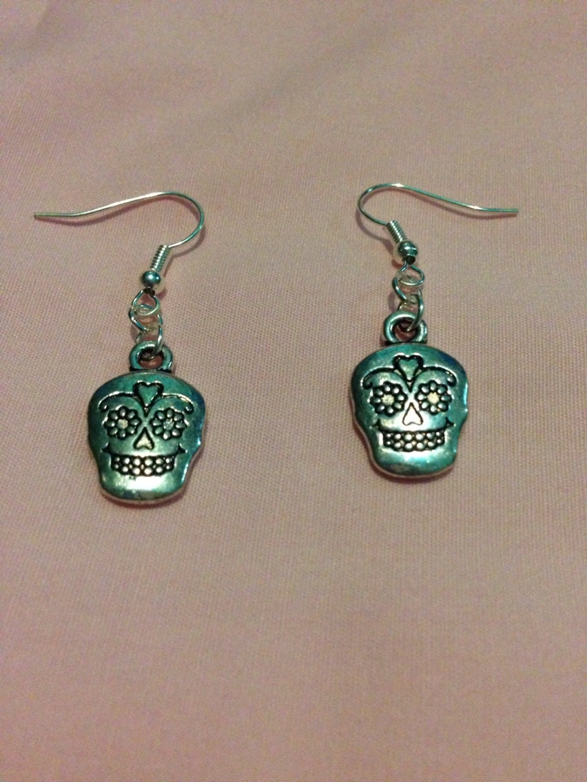 Sugar Skull Earrings by KreativKatJewellery on Etsy