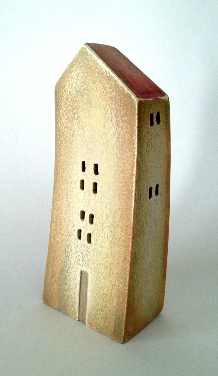 set of 3 ceramic houses in a row made in high fired