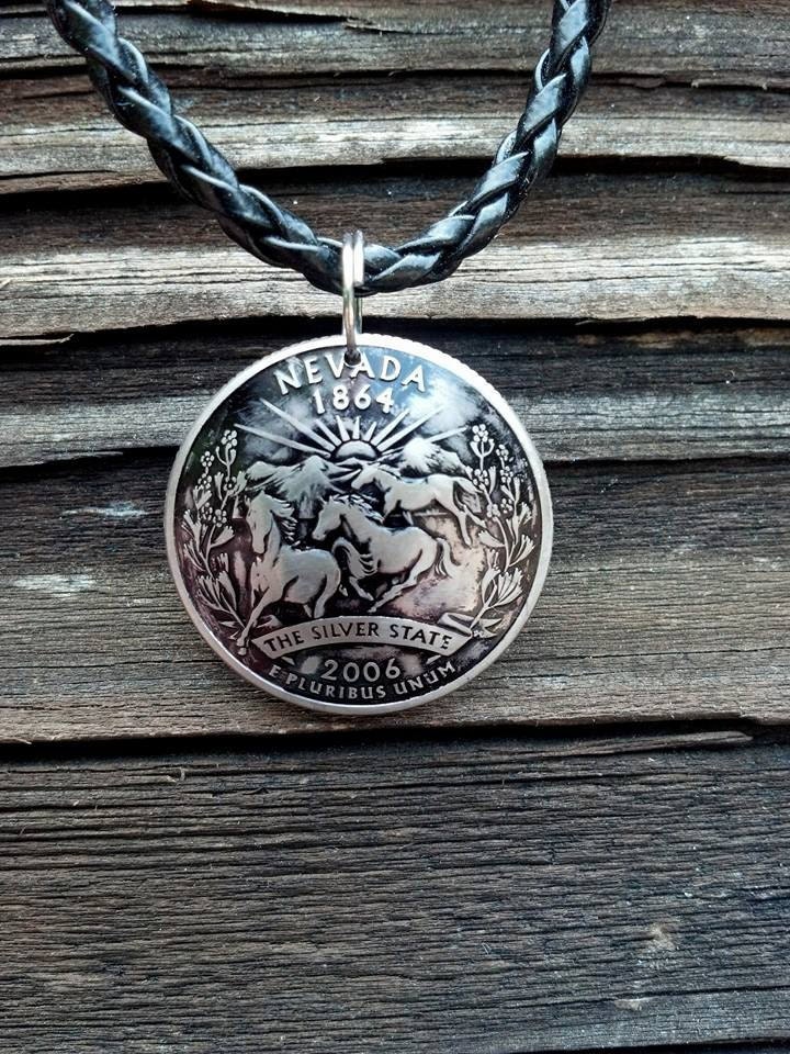 Domed Nevada quarter pendant coin jewelry with horses
