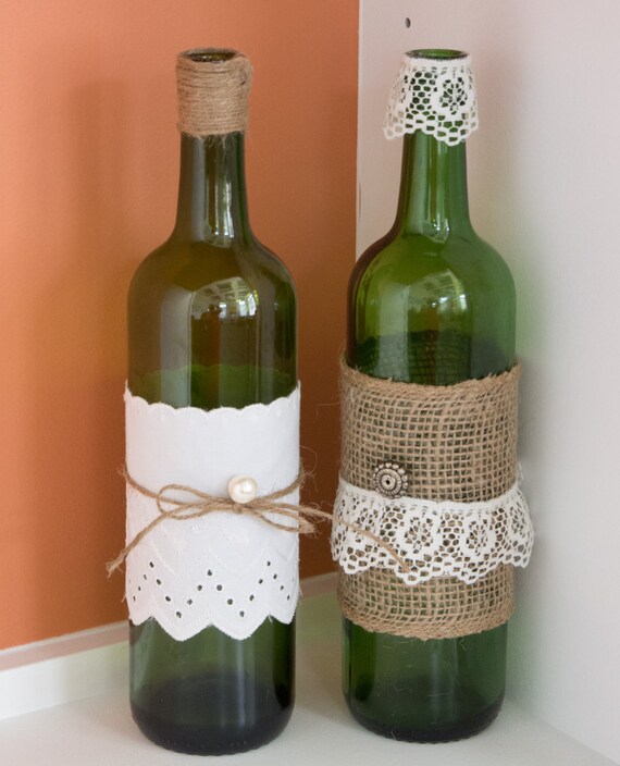 Items similar to Upcycled Shabby Chic Wine bottles decorated with
