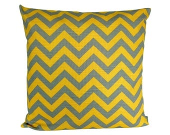 CHEVRON pillow grey yellow zigzag stripe linen structure 50 x 50 cm