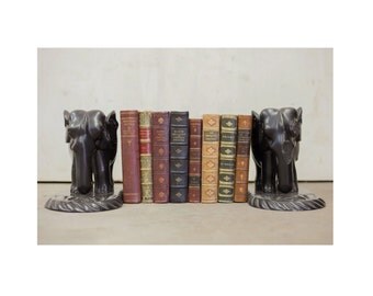 Antique Ebony Elephant Book Ends