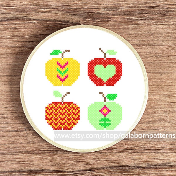 Four apples Counted cross stitch pattern PDF Fruit