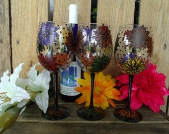 Hand painted wine glasses flowers