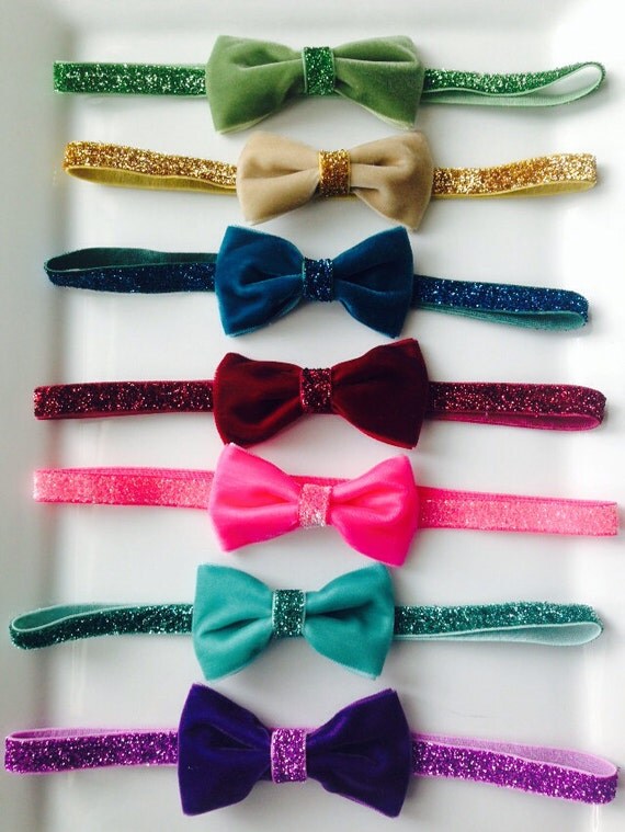 Items similar to Velvet bow glitter headband , glitter elastic headband