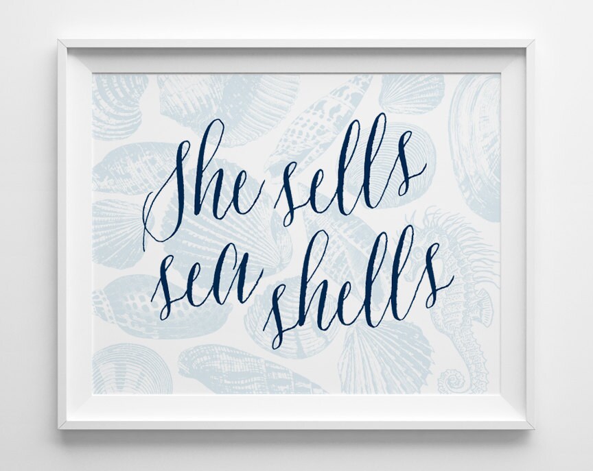 She Sells Seashells Print Beach Decor Shell Art Nautical