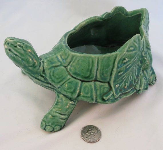 Vintage McCoy green turtle planter. C. 1950