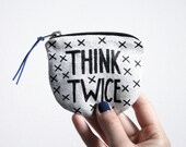 THINK TWICE/ fabric money wallet with hand printed money saving print