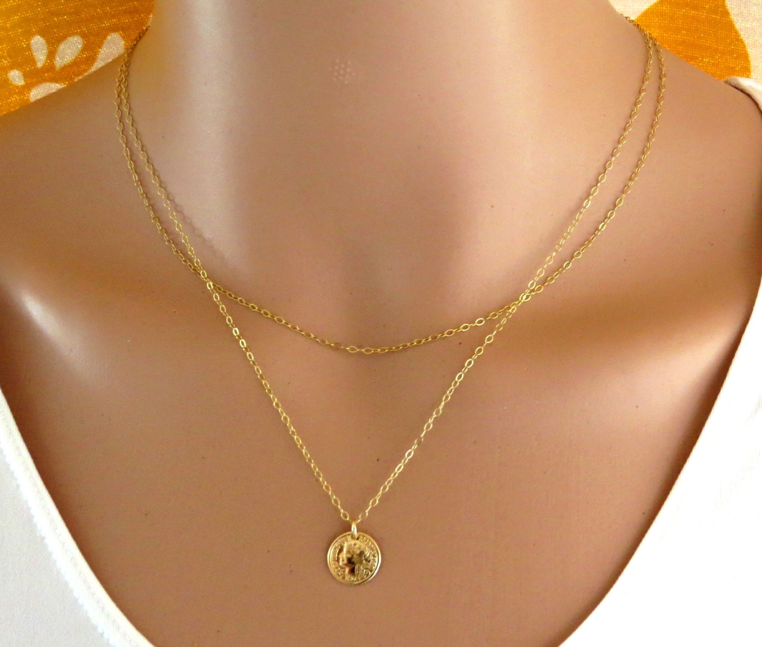 Double layered coin necklace gold coin necklace gold by Salshelima