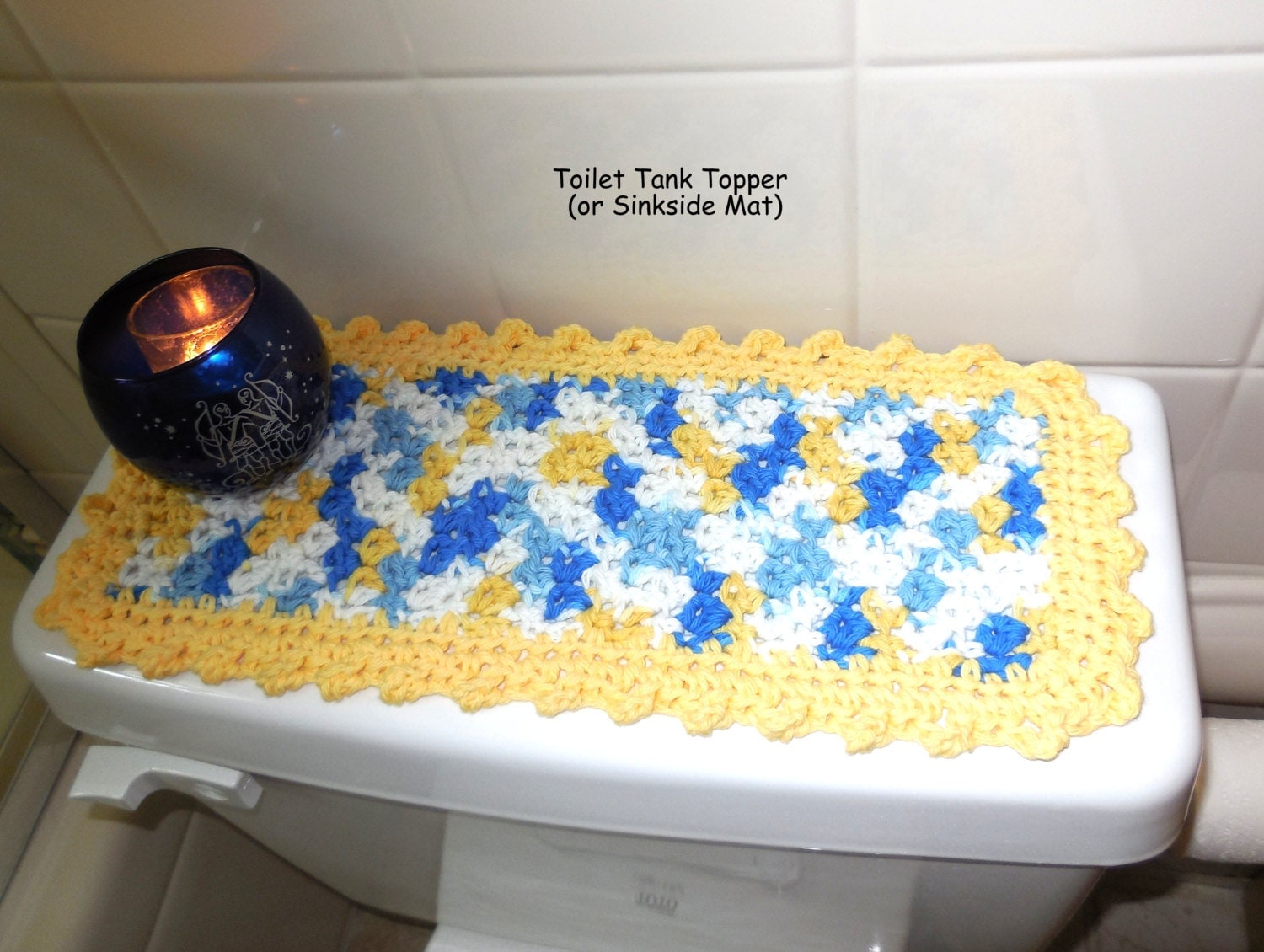Bathroom Cotton Runner Tank Topper Mat or Doily Yellow Blue