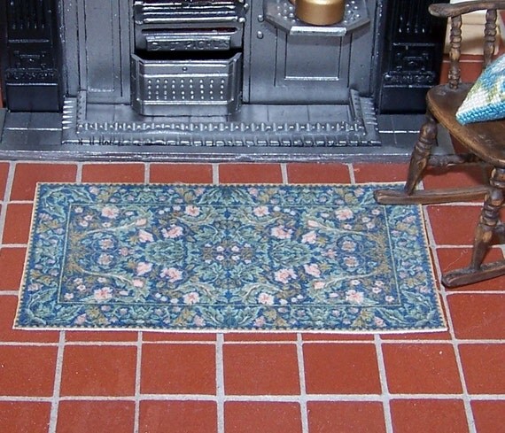 Dollhouse Rug in William Morris design - Acanthus Blue