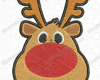 Red Nose Reindeer Embroidery Design in 2x2 3x3 4x4 and 5x7 Sizes
