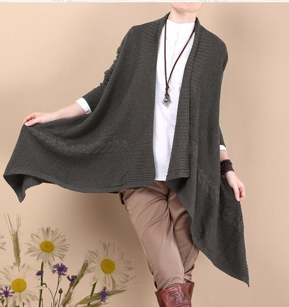 Coffee Long knit sweater coat /knit sweater jacket casual plus size ...